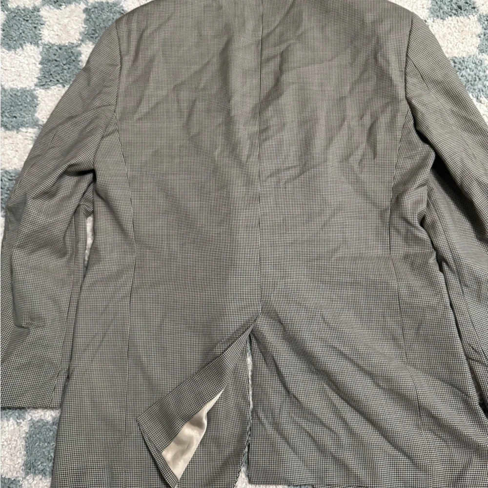 STAFFORD 100% wool tan and black houndstooth print 2 button blazer jacket 42L